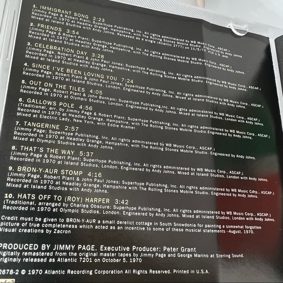 EUC-LED Zeppelin-Led Zeppelin III (3) CD Atlantic 82678-2 Rare - Picture 6 of 6